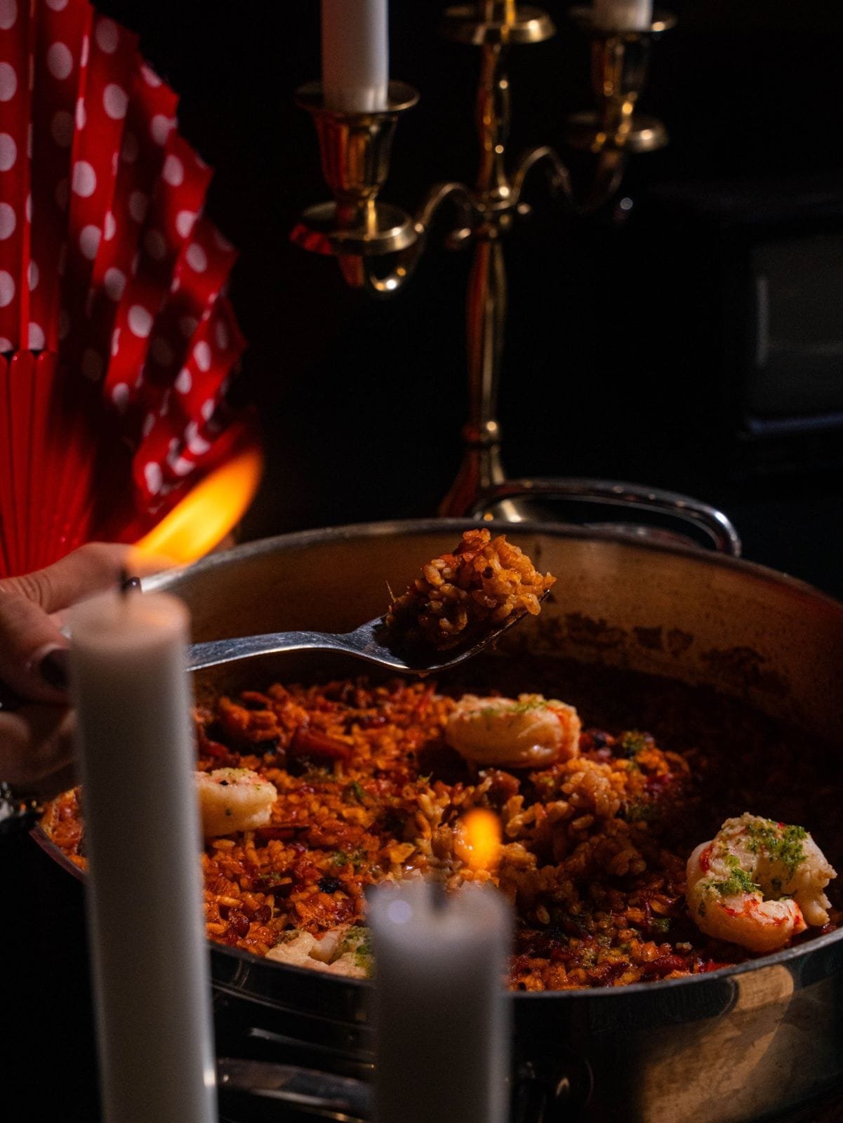 Arroz con gambas a la luz de las velas en La Dolores